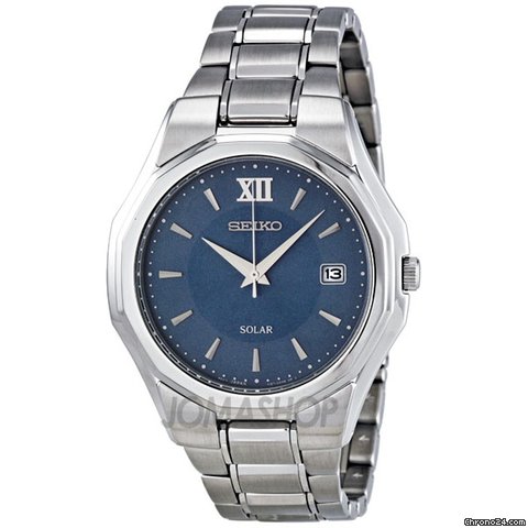 Seiko Solar Blue Dial Stainless Steel Mens Watch SNE165