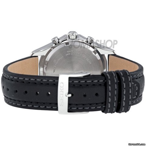 replica Seiko Black Dial Chronograph Black Leather Strap Mens Watch SNAE85 WATCHES 1 