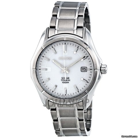 Seiko White Dial Grey Titanium Mens Watch SNE139