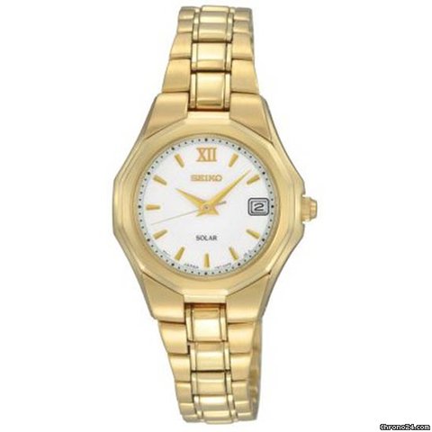Seiko White Dial Gold-tone Solar Power Ladies Watch SUT056