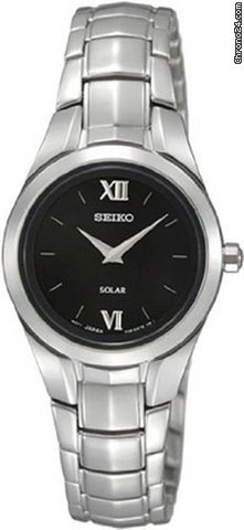 Seiko Black Dial Solar Power Stainless Steel Ladies Watch SUP107