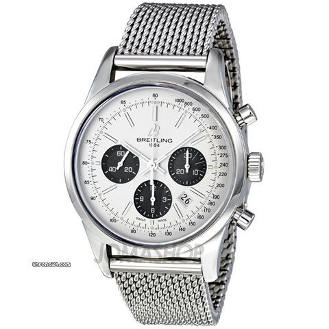 Breitling Transocean 01 Automatic Chronograph Silver Dial Stainless Steel Mens Watch AB015212-G724SS