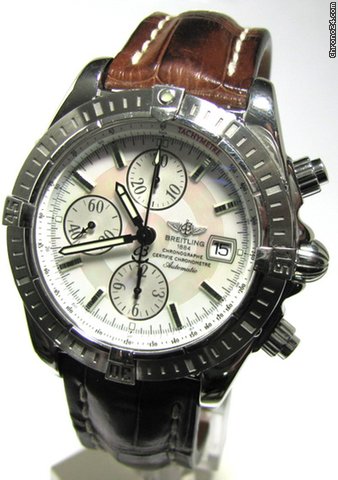 Breitling Chronomat Evolution Stahl Kroko-Leder Ref. A13356 Perlmutt