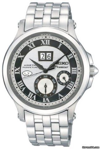 Seiko Premier Silver Dial Stainless Steel Mens Watch SNP047