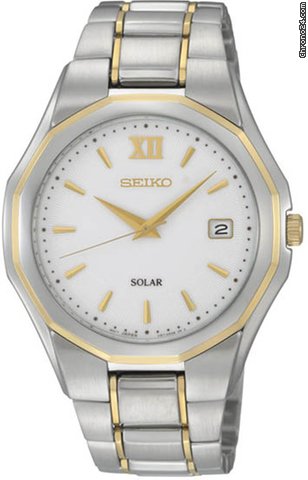 Seiko Solar White Dial Stainless Steel Mens Watch SNE156