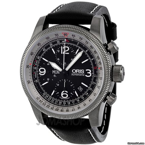 Oris Big Crown X1 Calculator Black Dial Chronograph Leather Mens Watch 675 7648 4264LS