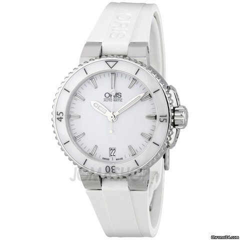 Oris Aquis Date White Dial Automatic White Rubber Ladies Watch 01 733 7652 415