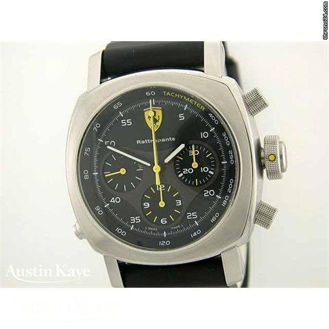 Panerai Ferrari Scuderia Rattrapante steel automatic chronograph on rubber strap.