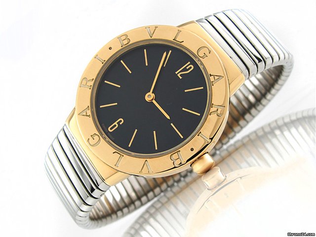 Bulgari Damen "BVLGARI BVLGARI" Edelstahl / Gelbgold Quarz