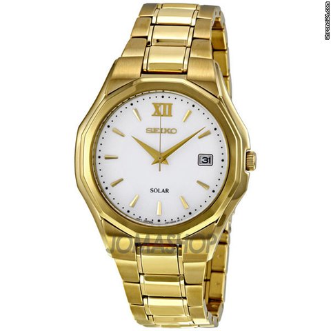 Seiko Solar White Dial Stainless Steel Mens Watch SNE158