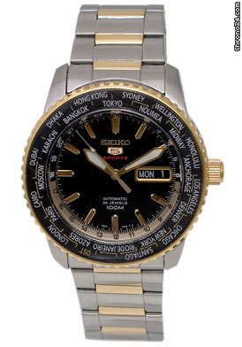 Seiko 5 Sports Automatic World Timer Two-tone Mens Watch SRP130K1