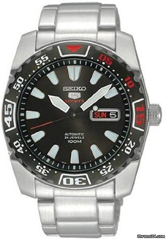 Seiko 5 Sports Automatic Black Dial Black Ion-plated Bezel Mens Watch SRP167K1