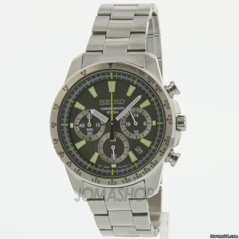 Seiko Chronograph Black Dial Stainless Steel Mens Watch SSB027
