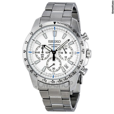 Seiko Chronograph White Dial Stainless Steel Mens Watch SSB025