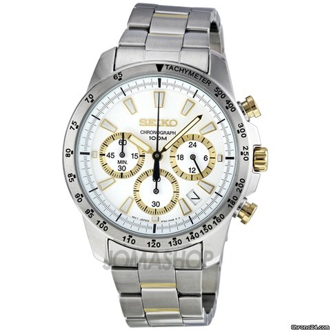 Seiko Chronograph White Dial Stainless Steel Mens Watch SSB029