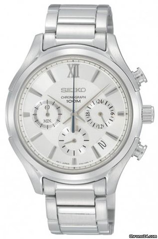Seiko Chronograph Silver Dial Stainless Steel Mens Watch SSB017
