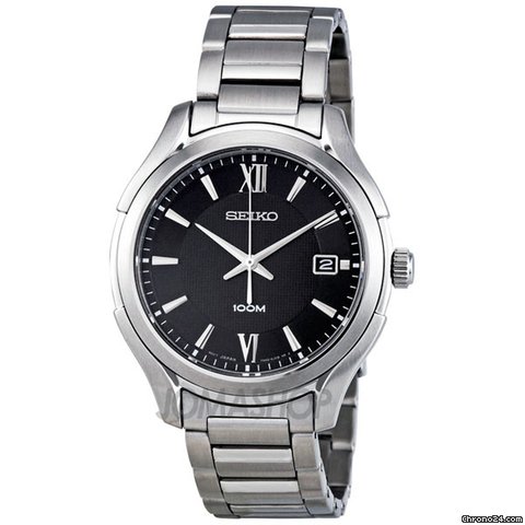 Seiko Black Dial Stainless Steel Mens Watch SGEF69