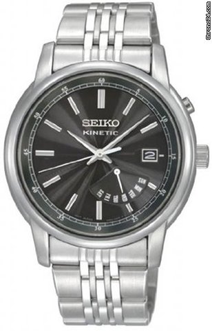 Seiko Kinetic Retro Day Date Stainless Steel Mens Watch SRN029P1