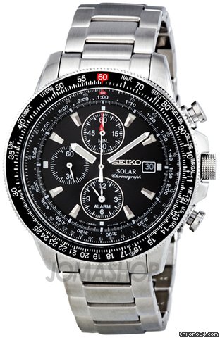 Seiko Solar Flight Black Dial Alarm Chronograph Mens Watch SSC009