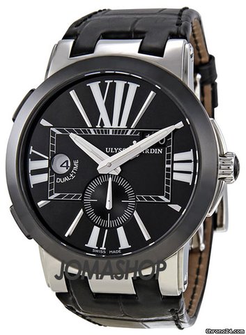 Ulysse Nardin Executive Dual Time Automatic Black Leather Mens Watch 243-00-42