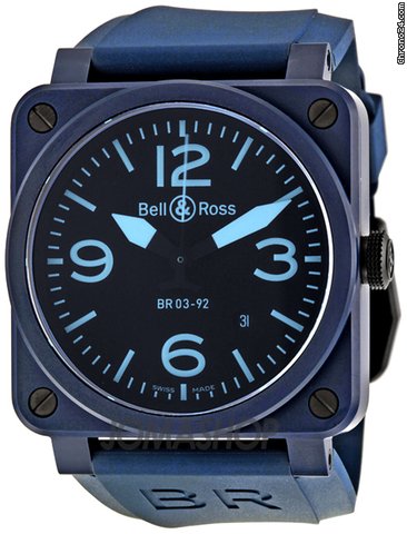 Bell & Ross Black Dial Automatic Blue Rubber Mens Watch BR0392CREAMBLUE