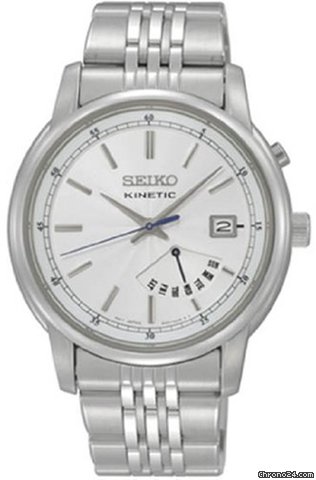 Seiko Kinetic Silver Dial Day and Date Mens Watch SRN027