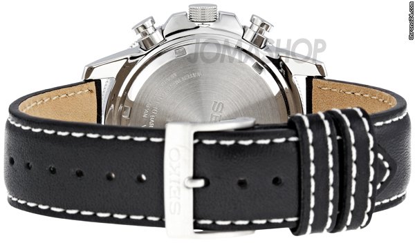 replica Seiko Flight Black Dial Chronograph Leather Strap Mens Watch SSC009P3 WATCHES 1 