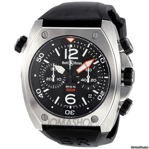 Bell & Ross Marine Automatic Chronograph Black Rubber Mens Watch BR02-CHR-BL-ST
