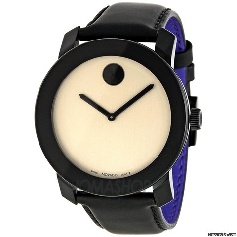 Movado Bold Khaki Dial Black Leather Unisex Watch 3600091