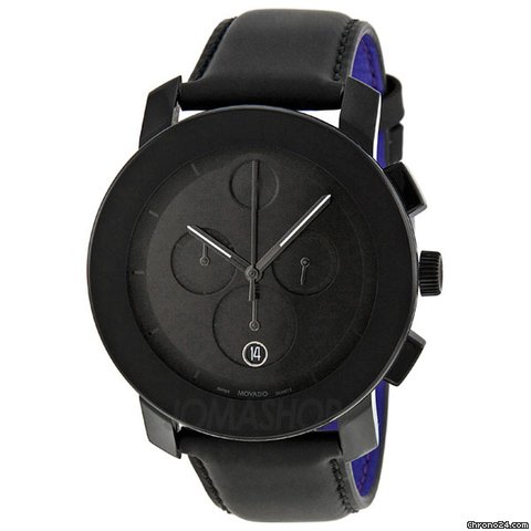 Movado Bold Black Dial Chronograph Leather Mens Watch 3600089