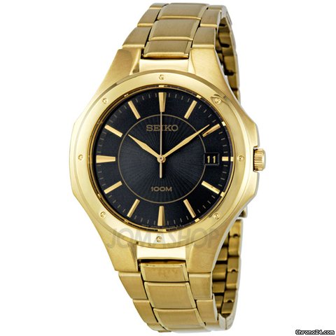 Seiko Black Dial Gold-tone Mens Watch SGEF66