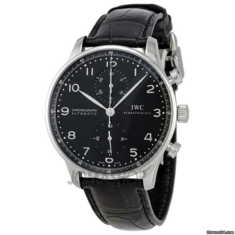 IWC Portuguese Black Dial Automatic Alligator Leather Mens Watch 3714-47