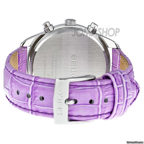 replica Seiko Chronograph Mother of Pearl Dial Pink Leather Strap Ladies Watch SNDY17 WATCHES 1 