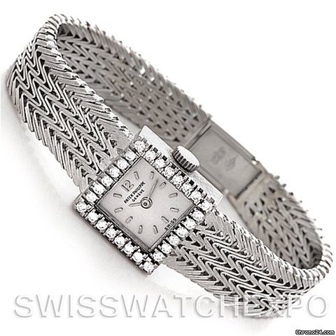 Patek Philippe Vintage Ladies 18k White Gold Diamond Watch 3293/1