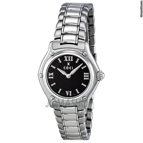 Ebel 1911 Black Dial Stainless Steel Ladies Watch 9090211-5465P