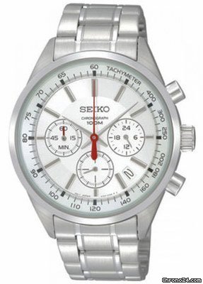 Seiko Chronograph Silver Dial Stainless Steel Mens Watch SSB035