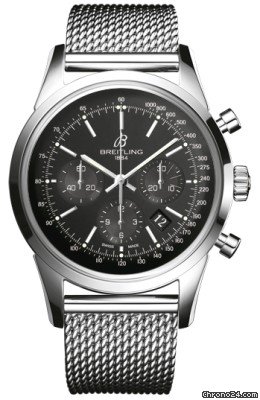 Breitling Transocean Black Chronograph Dial Stainless Steel Mens Watch AB015212-BA99SS