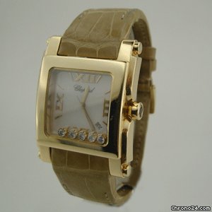 replica Chopard HAPPY SPORT2  XL SQUARE YELLOW GOLD BROWN LEATHER WATCHES 1 