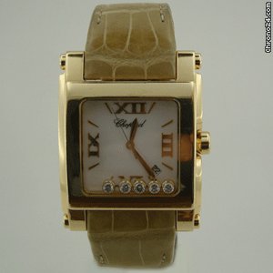 Chopard HAPPY SPORT2  XL SQUARE YELLOW GOLD BROWN LEATHER