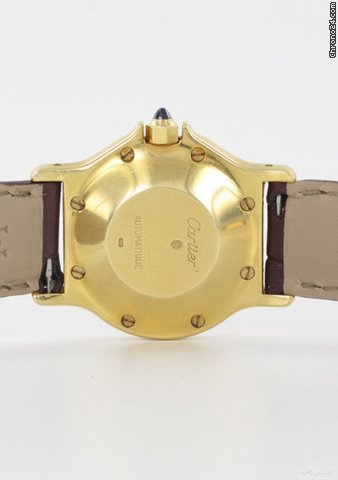 replica Cartier Santos Oktogonale 18k Gelbgold mit Lederband Diamanten WATCHES 1 