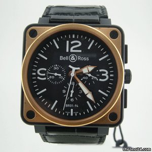 Bell & Ross AViATiON CHRONOGRAPH BLACK CASE ROSE BEZEL BR01-94