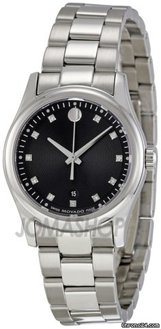 Movado Sportivo Black Diamond Dial Stainless Steel Ladies Watch 6060497