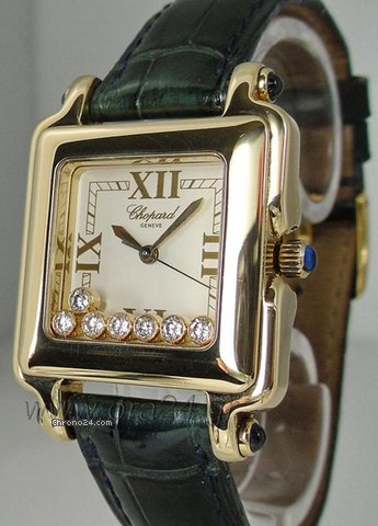 replica Chopard Happy Sport Square Medium 18k Gold 7 Floating Diamonds WATCHES 1 