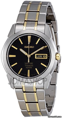 Seiko Two-tone Titanium Black Dial Mens Watch SGG735