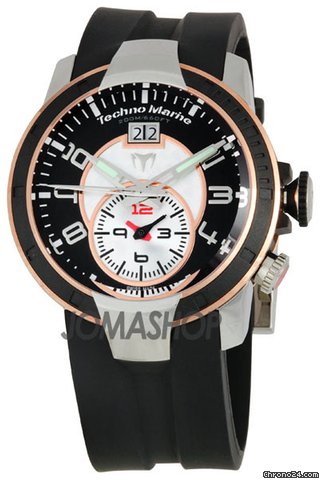 Technomarine Mens Dual-Time Gold Bezel Black Dial Watch UFDT02G