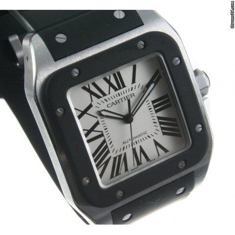 Cartier Santos 100 Herren Stahl/Kautschuk Ref. 3644/002 Neuwertig