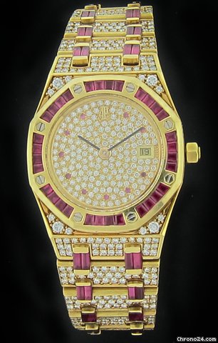 Audemars Piguet Yellow Gold Royal Oak Diamond and Ruby Watch 14847ba
