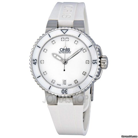 Oris Divers Date White Dial Automatic Rubber Ladies Watch 01 733 7652 4191 07