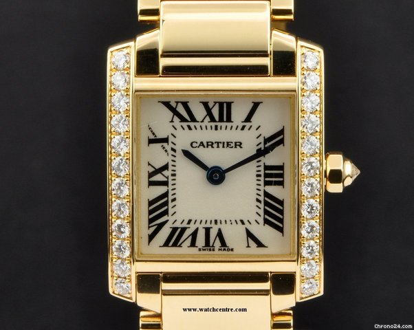 Cartier 18k Y/G Silver Dial Diamond Case Ladies Tank Francaise