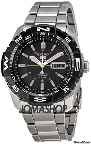 Seiko 5 Black Dial Stainless Steel Mens Watch SNZJ07